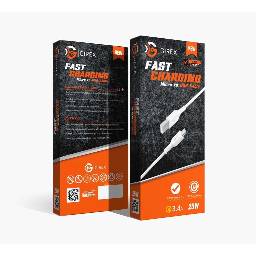 GİREX GR-06 USB TO MİCRO KABLO 25W 3.4A