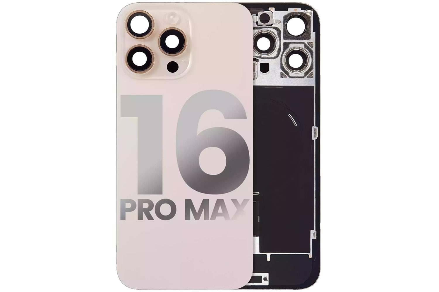 İPHONE 16 PRO MAX ARKA PİL KAPAK KEMERA CAMLI ÇÖL GOLD