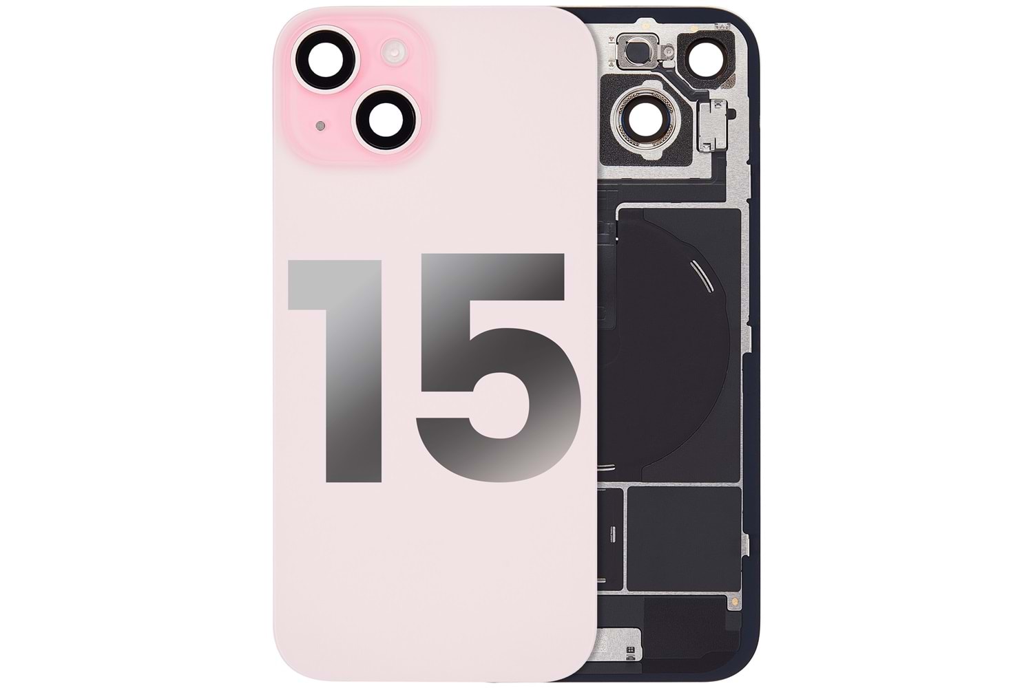 İPHONE 15 ARKA PİL KAPAK PEMBE KAMERA CAMLI