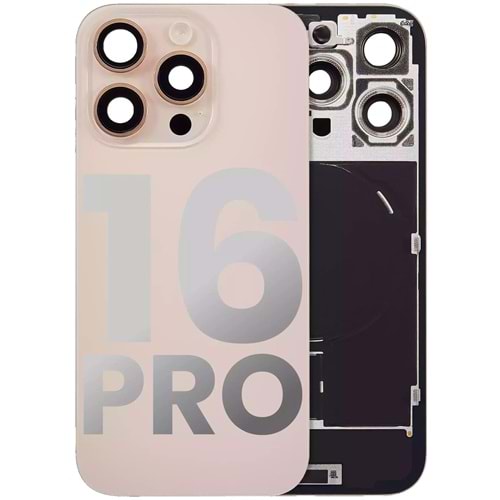 İPHONE 16 PRO MAX ARKA PİL KAPAĞI KEMERA CAMLI ÇÖL GOLD
