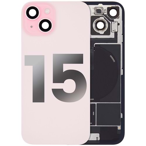 İPHONE 15 ARKA PİL KAPAĞI PEMBE KAMERA CAMLI