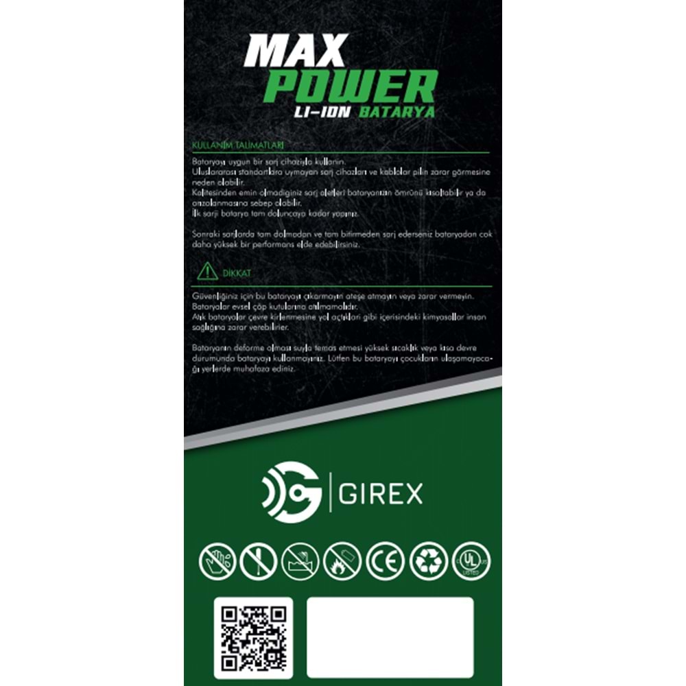 GİREX İPHONE 11 BATARYA GÜÇLENDİRİLMİŞ (3530 MAH)